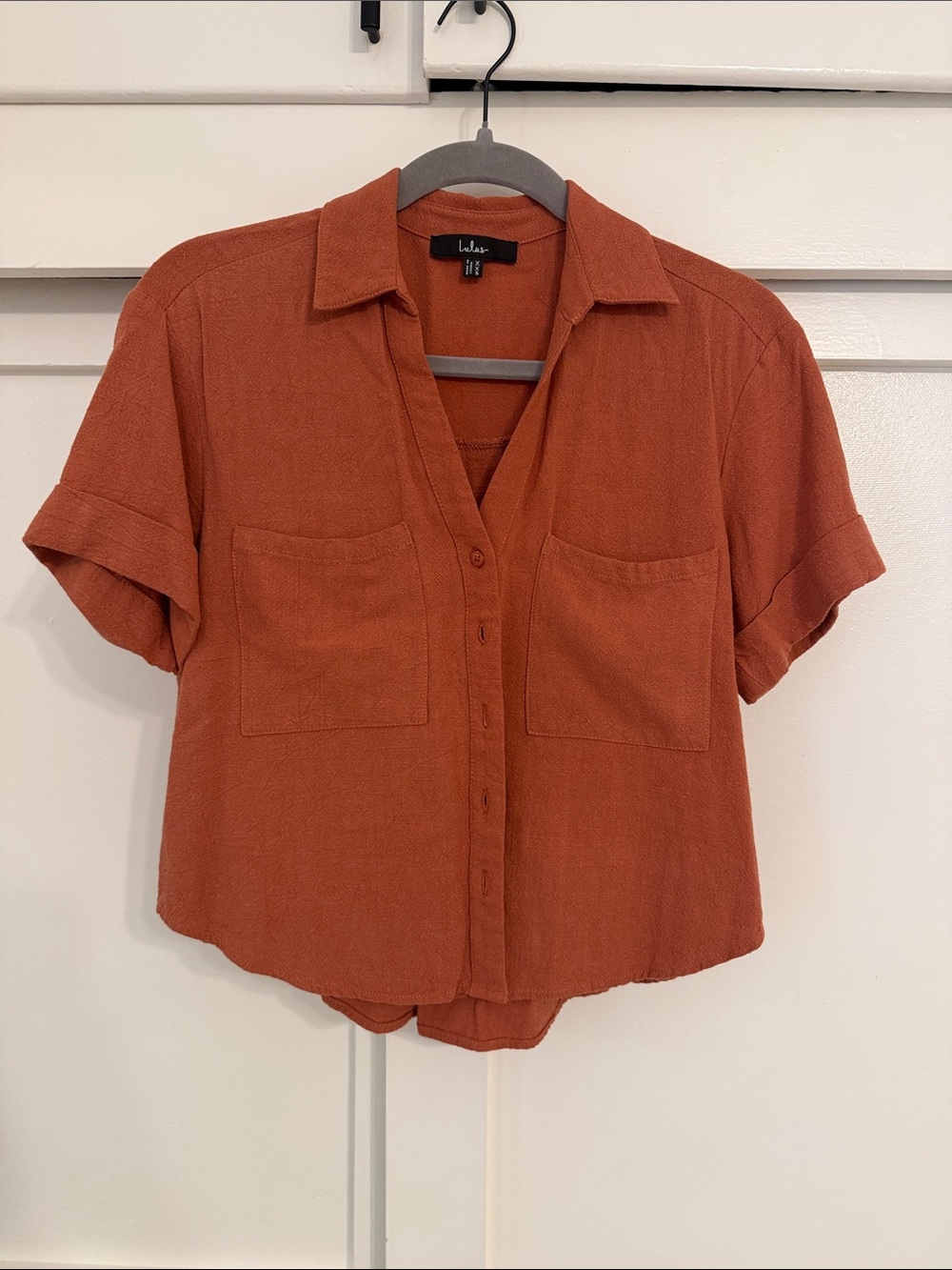 Lulus Rust Short Sleeve Button-Front Shirt - Picture 1 of 3